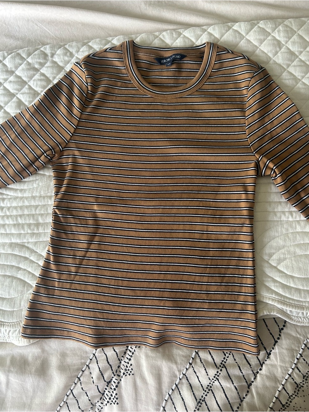 Veronica Beard Striped Ribbed long-Sleeve Top